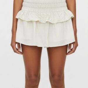 Isabel Marant Étoile Smocked Ruffle Mini Skirt Linen Blend Ivory White Size 44‎
